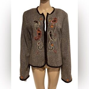 Ella Rose Brown Tweed Embellished Beaded
Sequin Velvet Trim Paisley Print